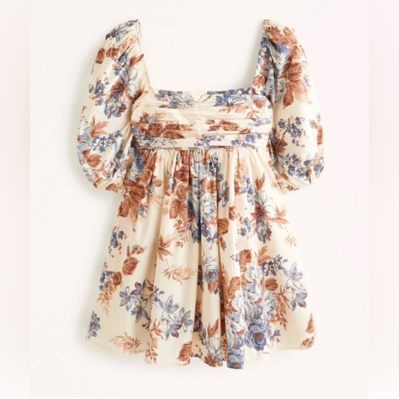 Abercrombie & Fitch Dresses & Skirts - Abercrombie Fitch Emerson Poplin Puff Sleeve Mini Dress Cream Floral Size XL
